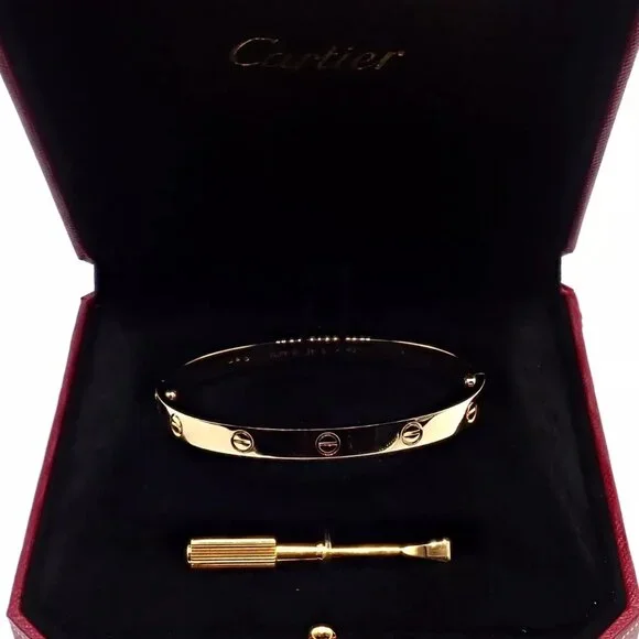 Authentic! Cartier 18k Yellow Gold Love Bangle Bracelet Size 19 Paper - Picture 4 of 10